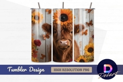 Highland calf with sunflower crown Tumbler PNG Design Product Image 1