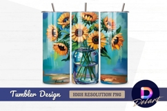 Sunflowers in glass tumbler wrap oil Tumbler PNG Design Product Image 1