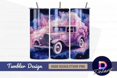 Watercolor classic car with clouds Tumbler PNG Design Product Image 1