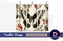 Butterfly with red berries vintage Tumbler PNG Design Product Image 1