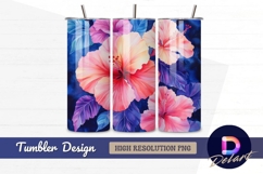 Watercolor hibiscus flowers Tumbler PNG Design Product Image 1