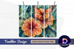 Watercolor monarch butterfly hibiscus Tumbler PNG Design Product Image 1