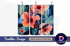 Tropical hibiscus flowers and butterflies Tumbler PNG Design Product Image 1