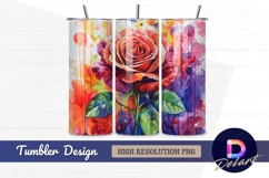 Watercolor red rose flower with colorful Tumbler PNG Design Product Image 1