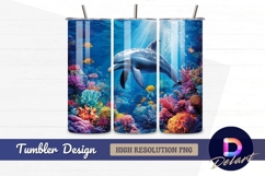 Dolphin swimming colorful coral reef Tumbler PNG Design Product Image 1