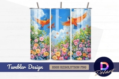 Birds flying over a flower meadow Tumbler PNG Design Product Image 1
