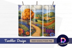 Whimsical landscape with flowers Tumbler PNG Design Product Image 1