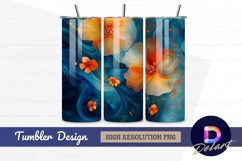 Orange flowers on blue abstract Tumbler PNG Design Product Image 1