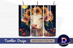 Cow with sunflower crown under Tumbler PNG Design Product Image 1