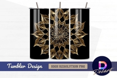 Golden floral mandala on black Tumbler PNG Design Product Image 1