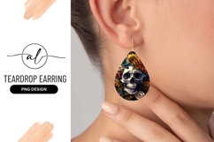Floral Skull Design Teardrop Earring Png Product Image 1