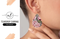 Pink Peonies On Wood Teardrop Earring Png Product Image 1