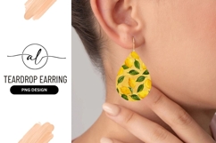 Watercolor Lemons And Leaves Teardrop Earring Png Product Image 1