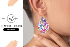 Colorful Paisley Design Teardrop Earring Png Product Image 1