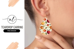 Apple And Leaves Watercolor Teardrop Earring Png Product Image 1