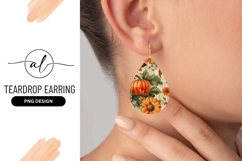 Fall Themed Pumpkin And Floral Teardrop Earring Png Product Image 1