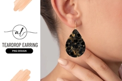 Elegant Black And Gold Floral Teardrop Earring Png Product Image 1