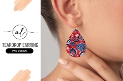 Red and Blue Paisley Floral Pattern with Teardrop Earring Product Image 1