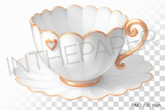 Elegant watercolor tea cup with a golden saucer PNG Clipart Product Image 1