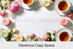 Fresh Floral Cupcakes Tea Party Flat Lay Background Mockup Product Image 3