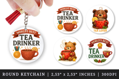 Tea Lover round keychain pintable sublimation design png Product Image 1
