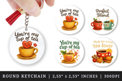 Tea Lover round keychain pintable sublimation design png Product Image 1