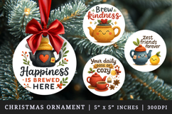 Tea Lover round ornaments sublimation design Product Image 1