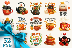 Tea Lover clipart printable sublimation bundle png Product Image 1
