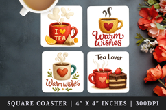 Tea Lover square coaster sublimation, coasters design Product Image 1