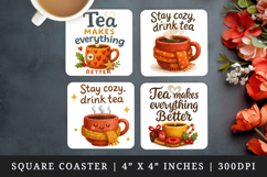 Tea Lover square coaster sublimation, coasters design Product Image 1