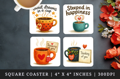 Tea Lover square coaster sublimation, coasters design Product Image 1