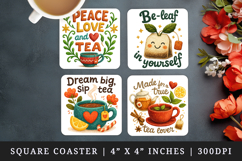 Tea Lover square coaster sublimation, coasters design Product Image 1