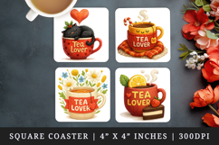 Tea Lover square coaster sublimation, coasters design Product Image 1