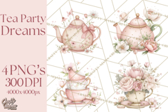 Tea Party Dreams PNG, Girly Pastel Desserts Teacups Clipart Product Image 1
