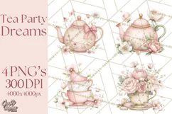Tea Party Dreams PNG, Girly Pastel Desserts Teacups Clipart Product Image 1