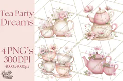 Tea Party Dreams PNG, Girly Pastel Desserts Teacups Clipart Product Image 1