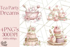 Tea Party Dreams PNG, Girly Pastel Desserts Teacups Clipart Product Image 1