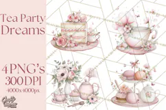 Tea Party Dreams PNG, Girly Pastel Desserts Teacups Clipart Product Image 1