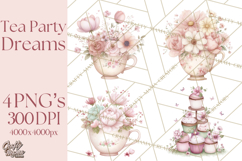 Tea Party Dreams PNG, Girly Pastel Desserts Teacups Clipart Product Image 1