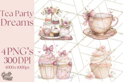 Tea Party Dreams PNG, Girly Pastel Desserts Teacups Clipart Product Image 1