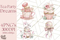 Tea Party Dreams PNG, Girly Pastel Desserts Teacups Clipart Product Image 1