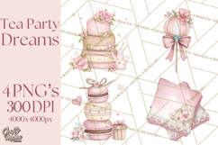 Tea Party Dreams PNG, Girly Pastel Desserts Teacups Clipart Product Image 1