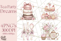 Tea Party Dreams PNG, Girly Pastel Desserts Teacups Clipart Product Image 1