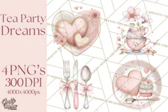 Tea Party Dreams PNG, Girly Pastel Desserts Teacups Clipart Product Image 1