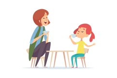 Tea party game. Woman and girl playing in cafe or restaurant Product Image 1