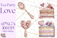 Valentine Tea Party Clipart, Romantic Teapot and Cup PNG Product Image 1