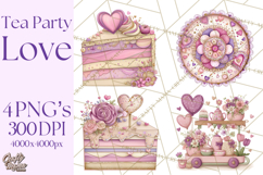 Valentine Tea Party Clipart, Romantic Teapot and Cup PNG Product Image 1