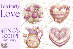 Valentine Tea Party Clipart, Romantic Teapot and Cup PNG Product Image 1