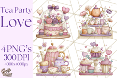 Valentine Tea Party Clipart, Romantic Teapot and Cup PNG Product Image 1