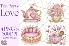 Valentine Tea Party Clipart, Romantic Teapot and Cup PNG Product Image 1